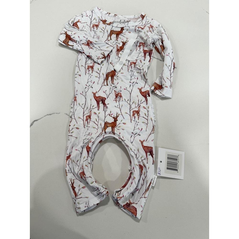 Doodalou Deer Print Bamboo Romper Footed Pajamas One Piece 0-3 Months